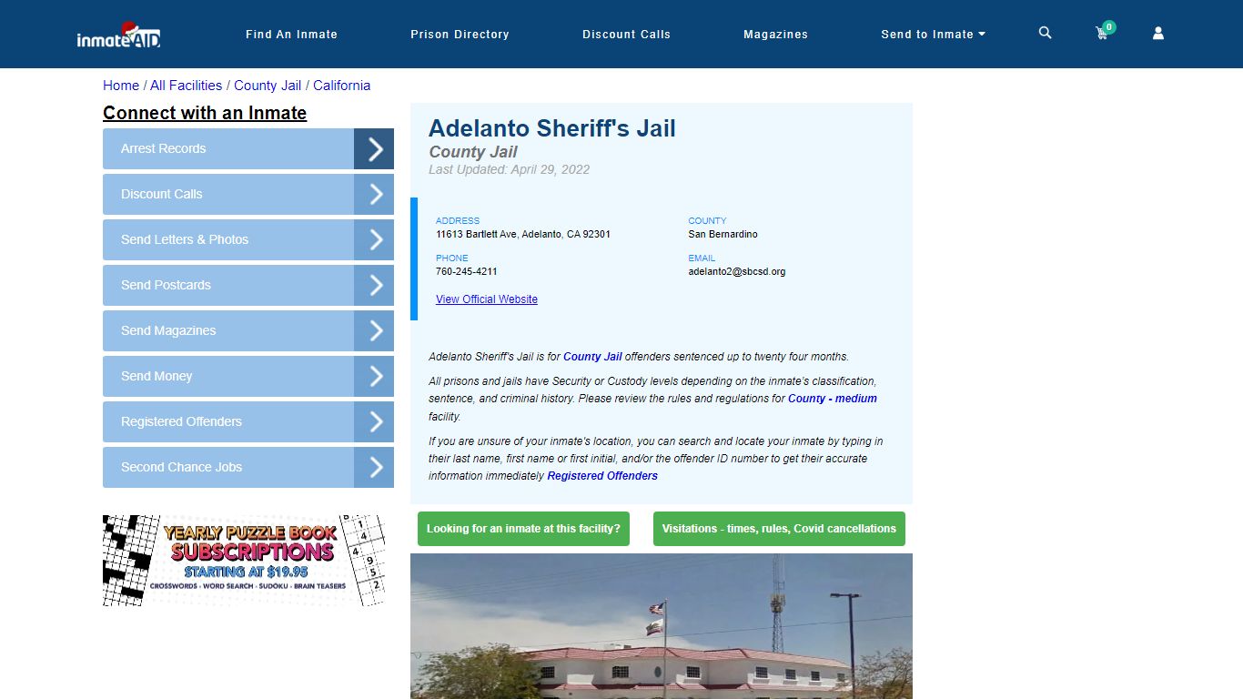 Adelanto Sheriff's Jail - Inmate Locator - Adelanto, CA