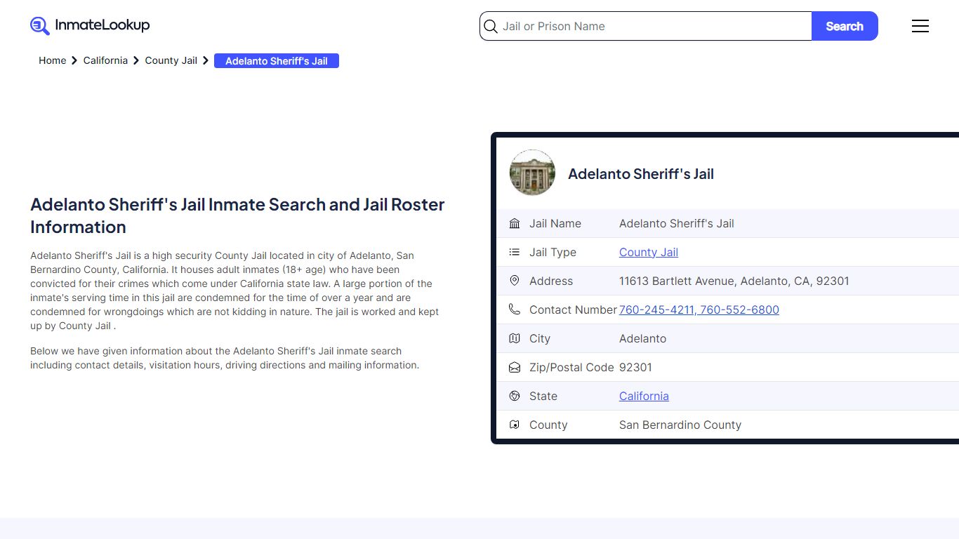 Adelanto Sheriff's Jail (CA) Inmate Search California - Inmate Lookup